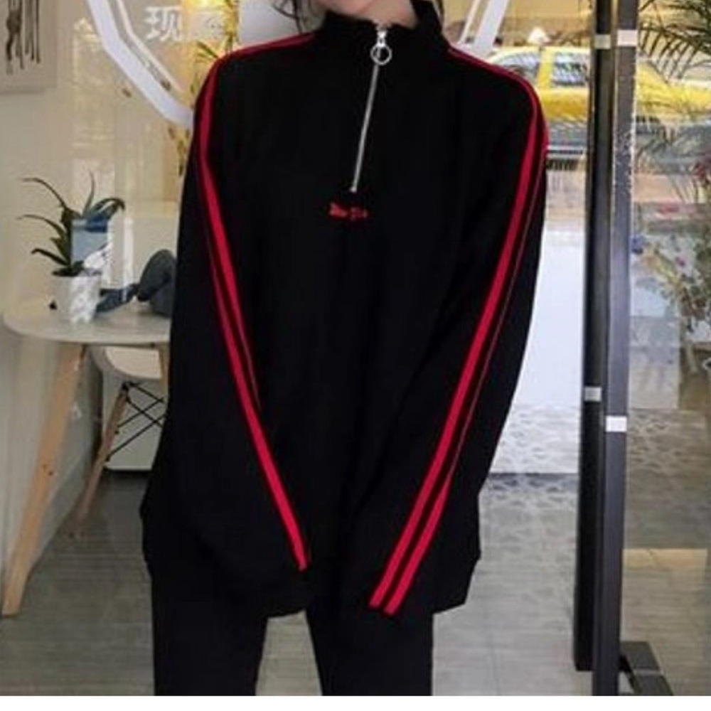Black Sweatshirt with Red Stripes